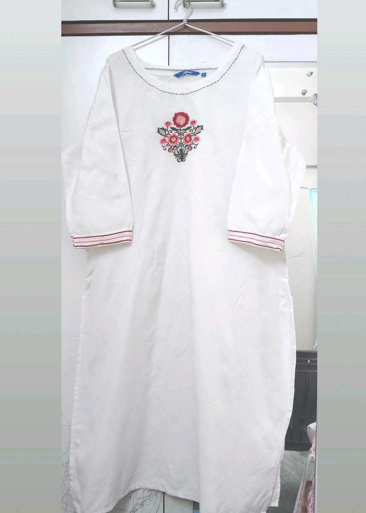 Nelyarrn White Pure Khadi Cotton A Line Kurta