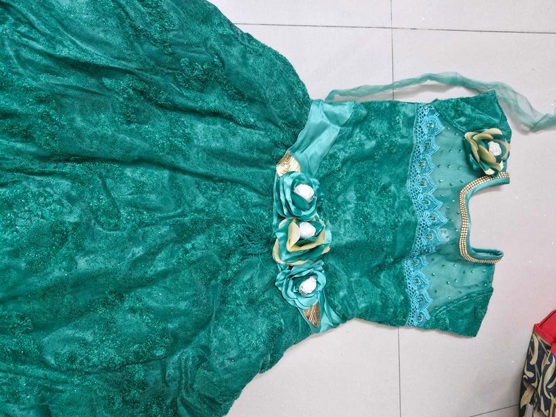 Green Dress with Floral Detail