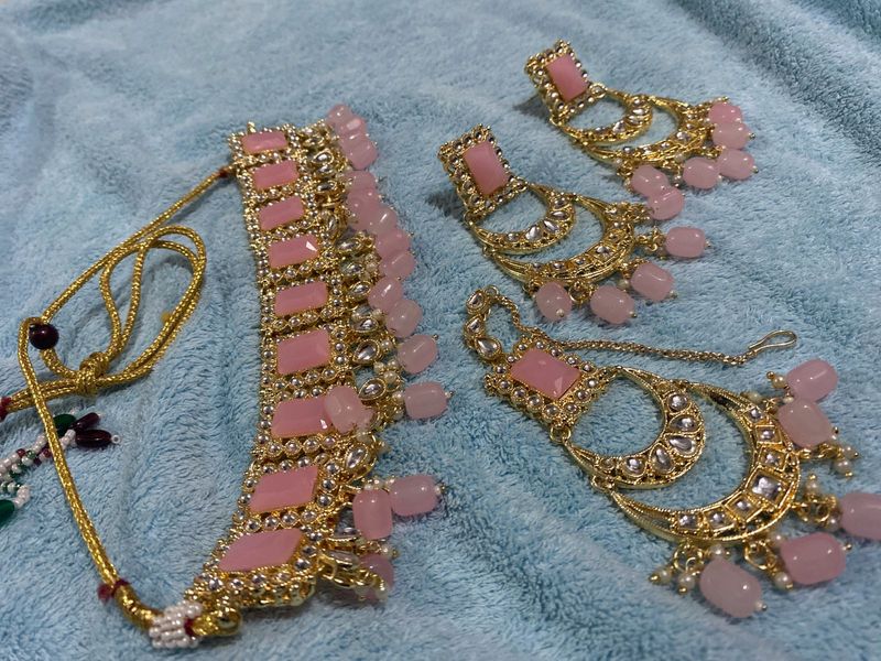 Pink Stone Jewelry Set Heavy Quality.