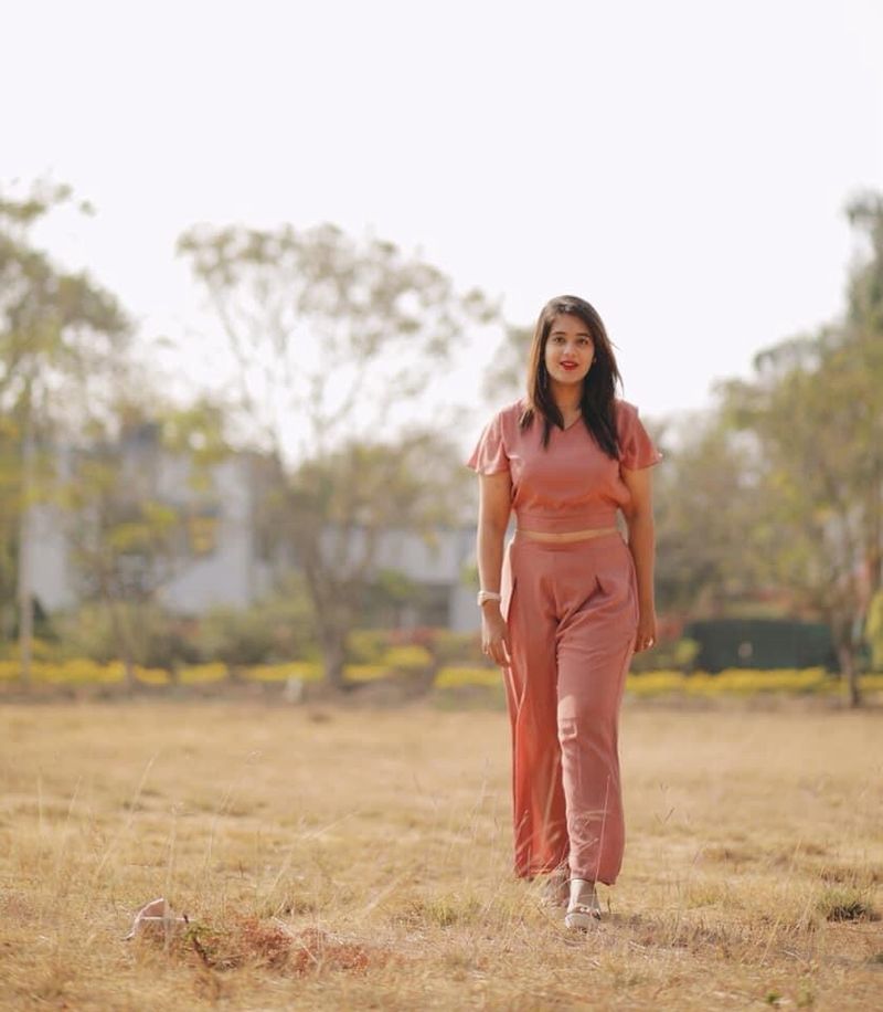 Peach Crop Top And Pants Coord Set