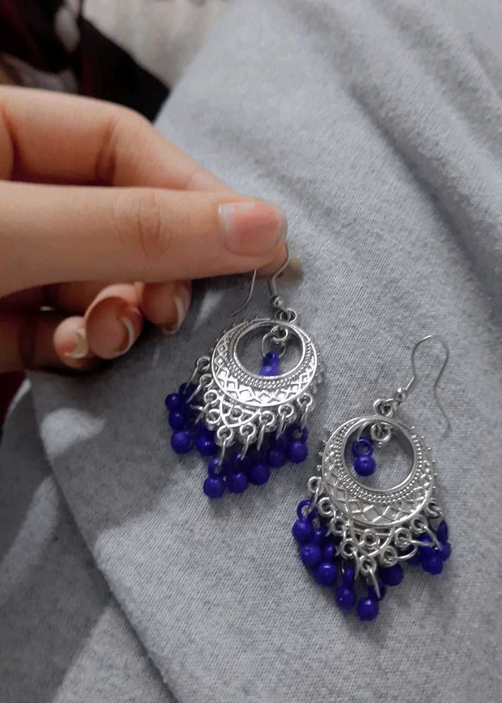 Blue Beaded Jhumka Earrings
