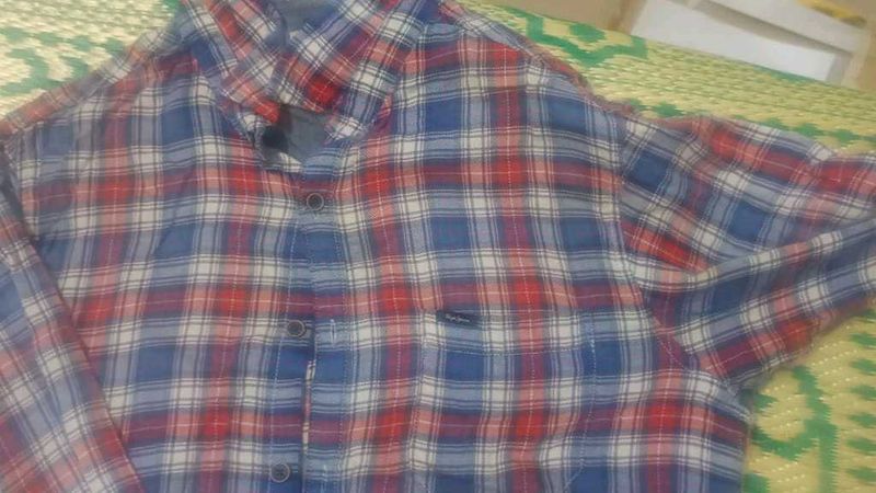 Pepe -Jeans Red and Blue Plaid Button-Up Shirt