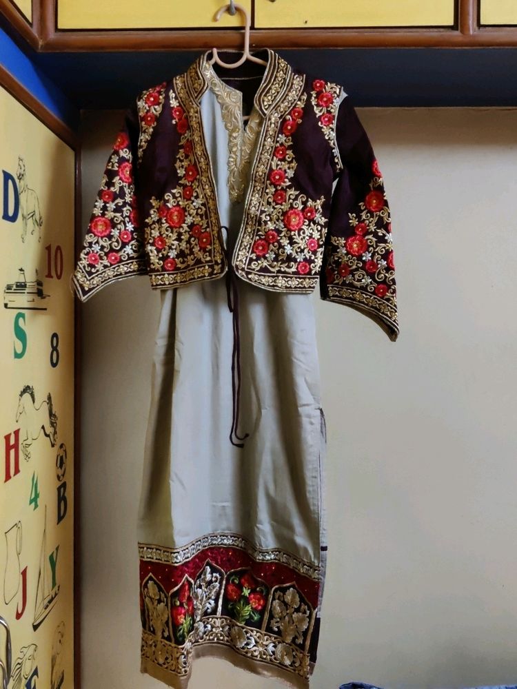 heavy embroidery kurta, pant with detached coat - fully stitched