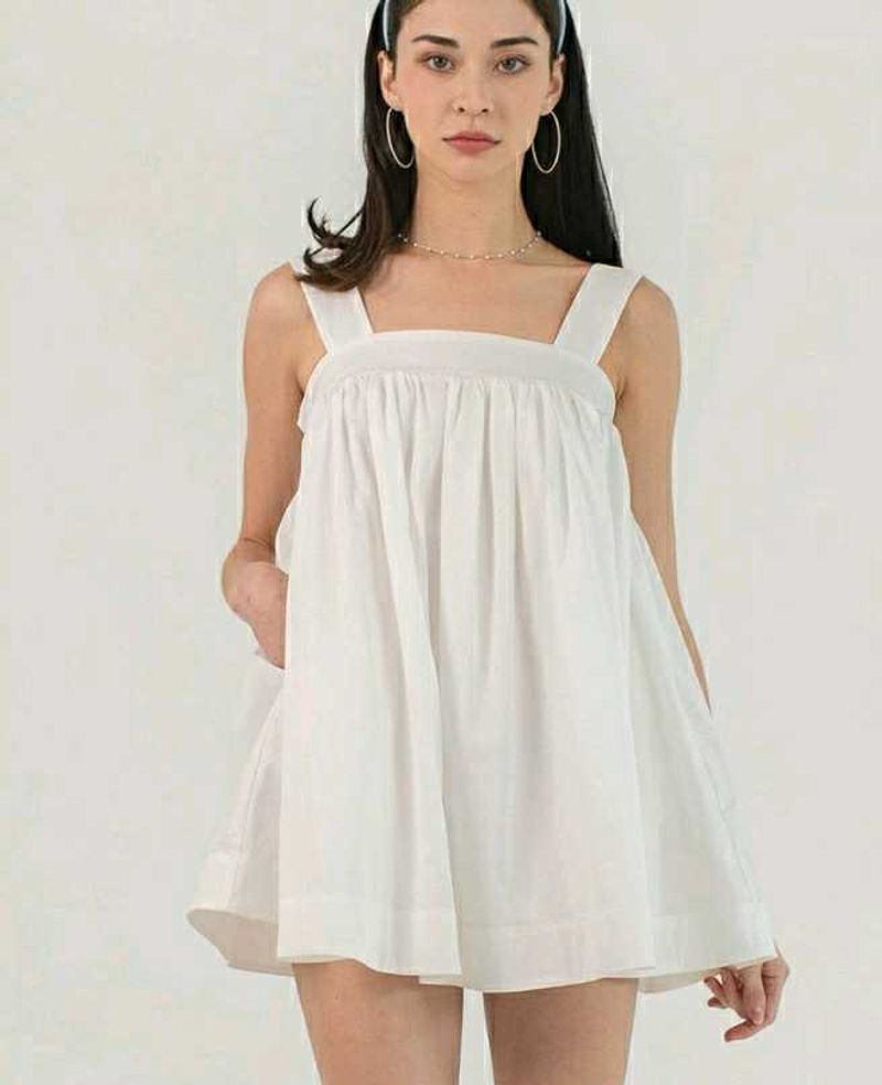 White Cotton Babydoll Mini Dress