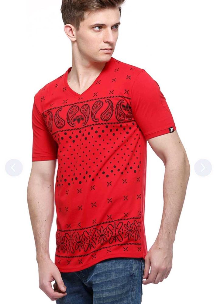 Red Printed V-Neck T-Shirt