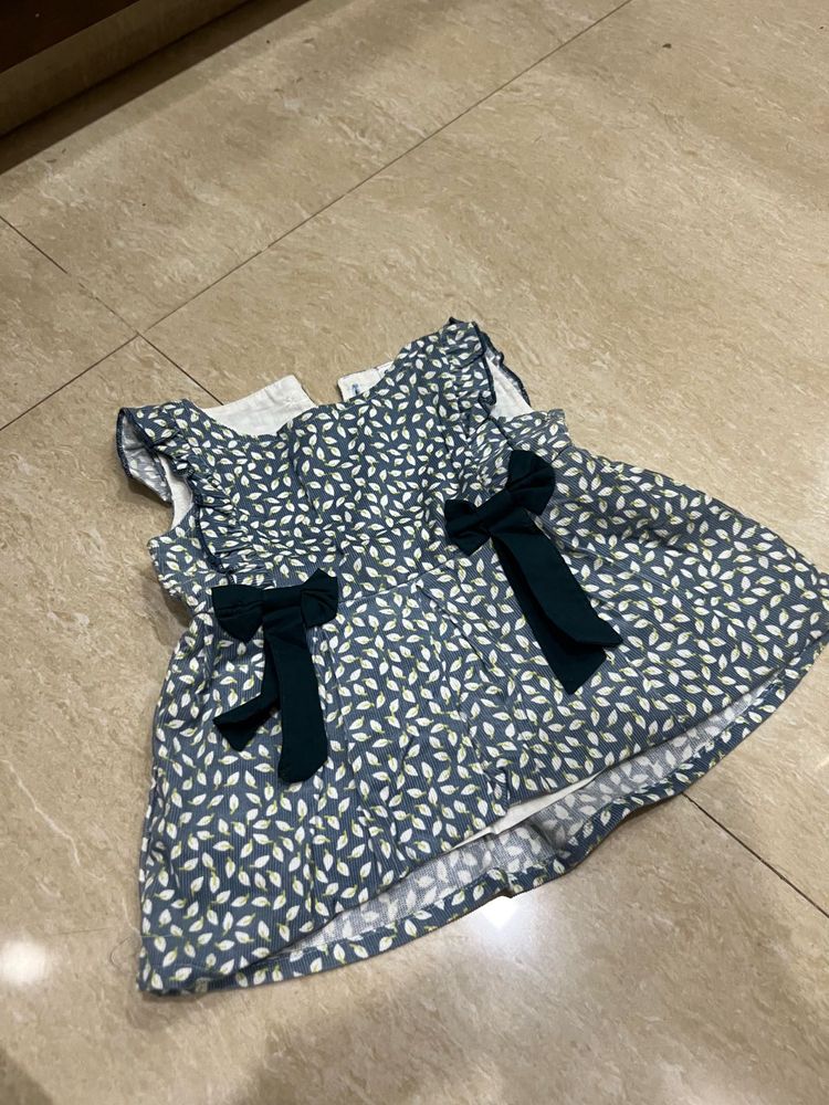 Girls Blue Leaf Print Dress