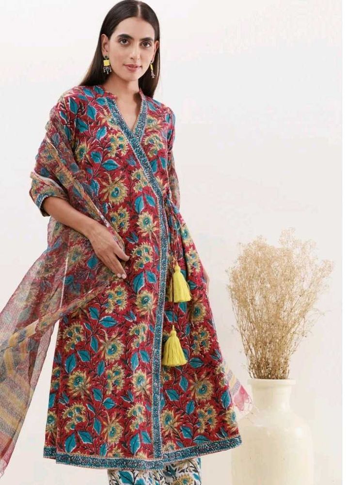Elegant red Floral Kurta Set