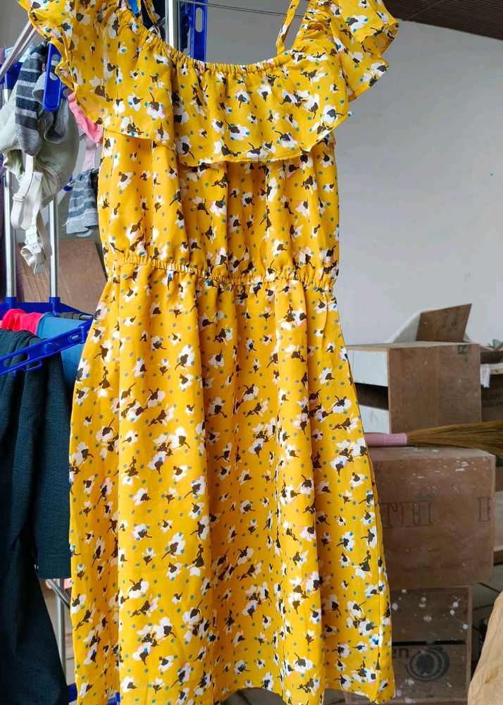 Yellow Floral Off-Shoulder Dress