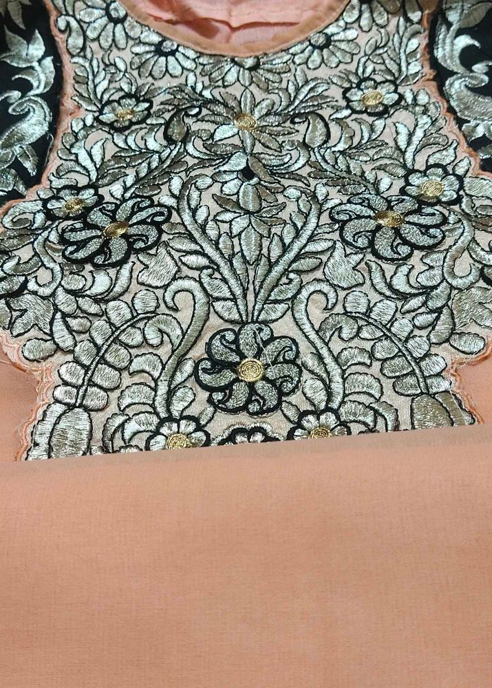 jacket style Peach Embroidered Kurta Set