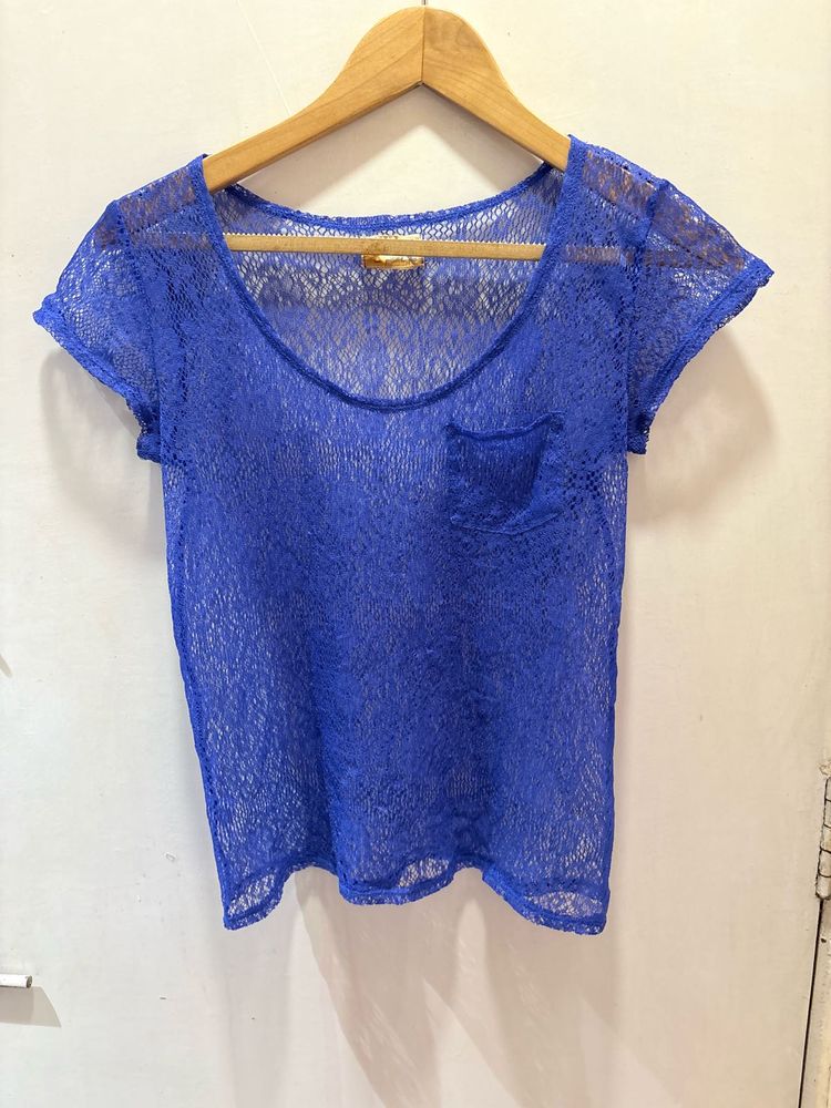 Royal Blue Lace Pocket Tee