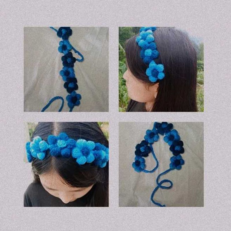 Blue Crochet Flower Headband