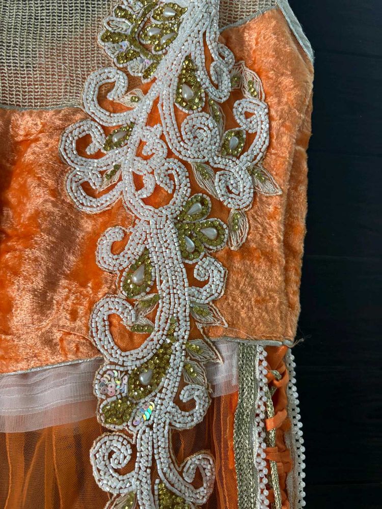 Embroidered Orange Ethnic Dress