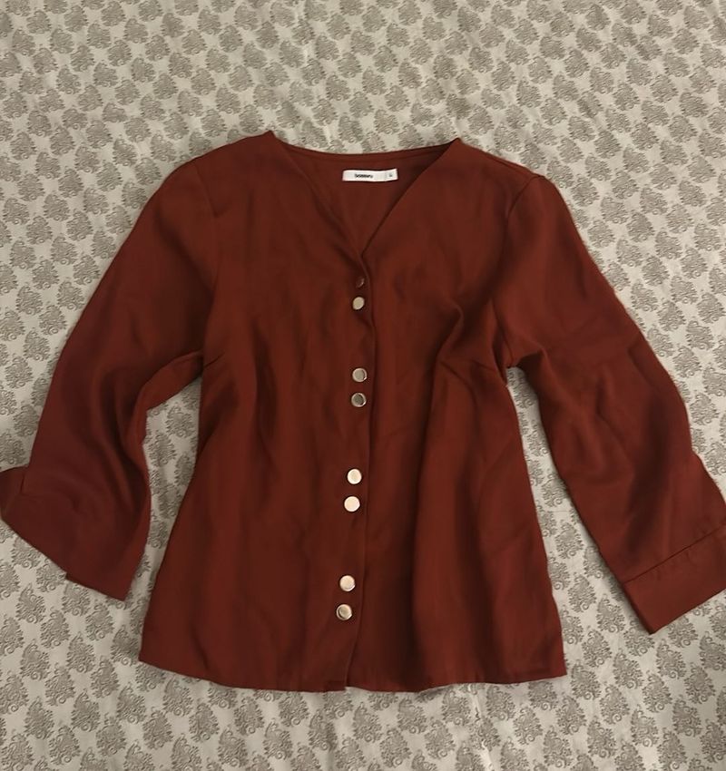 Rust Button-Down Formal Top