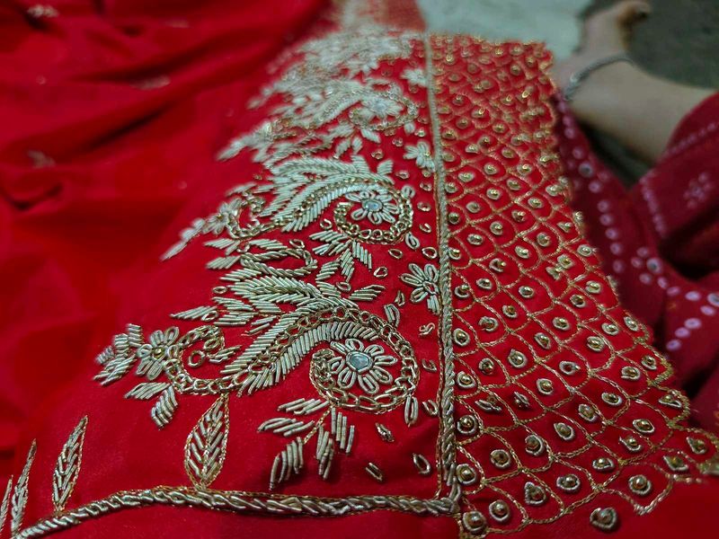 Red crepe salma zardozi work saree