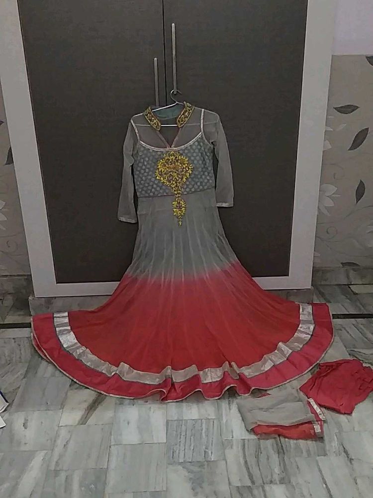 Peach And Grey Shade Gown