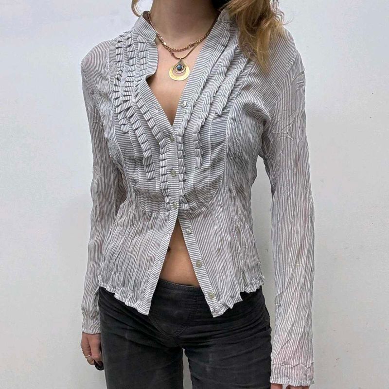 Fitted Powder Blue Y2k Sheer Shirt