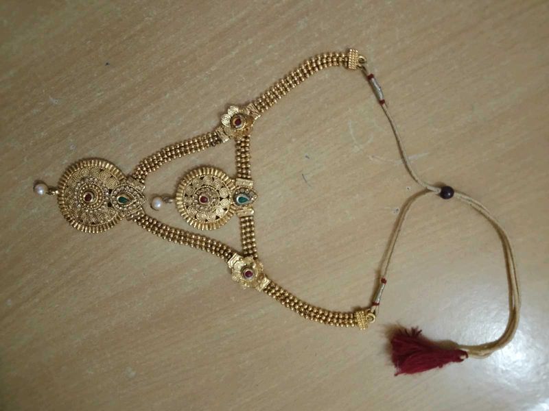 Gold-Tone Indian Necklace with Gemstones