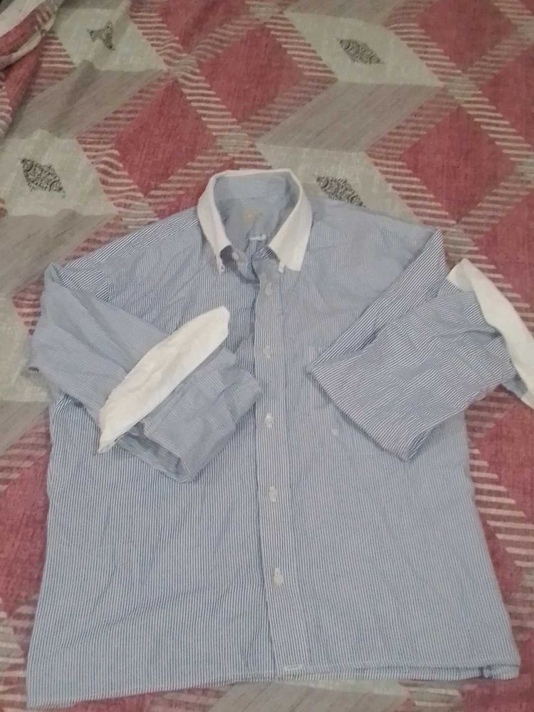 Striped Dress Shirt with White Collar