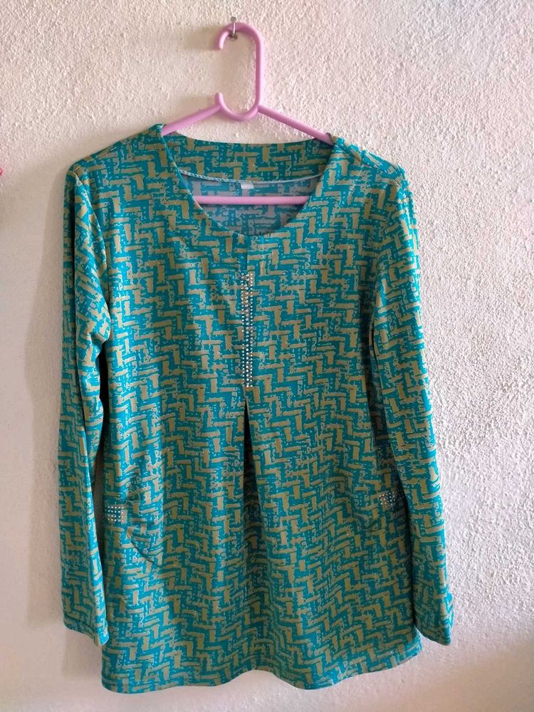Stylish Teal Patterned Top for Girls / Women