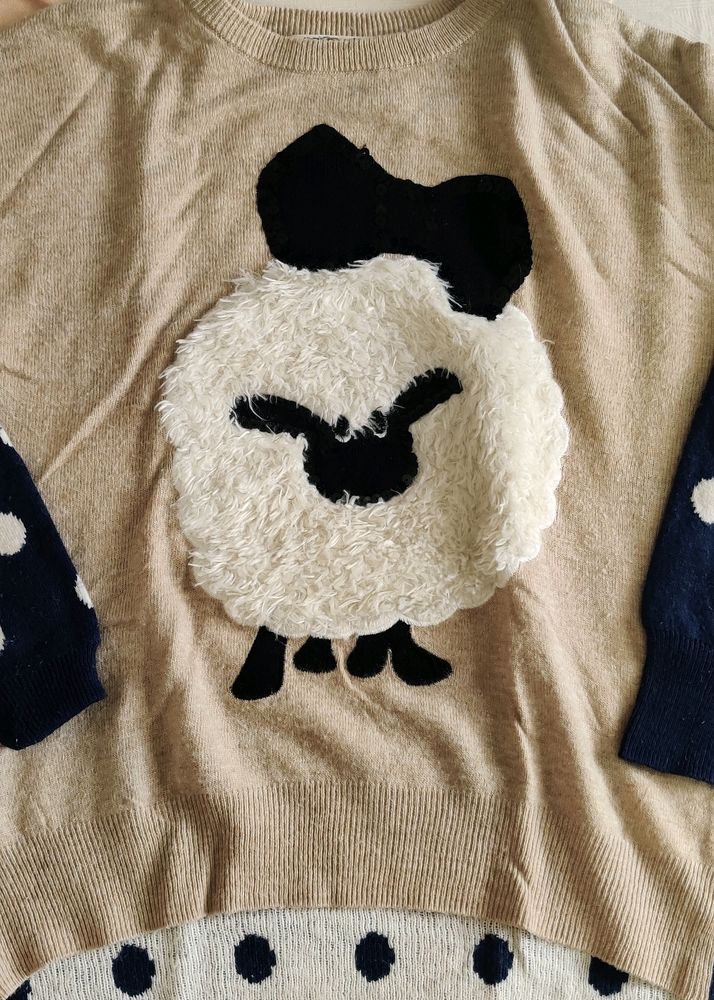 Woolen Top Cream &amp; Blue Colour