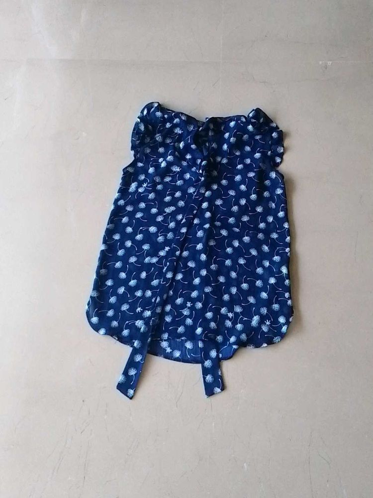 Lovely Blue Top With Overall White Flower Prints