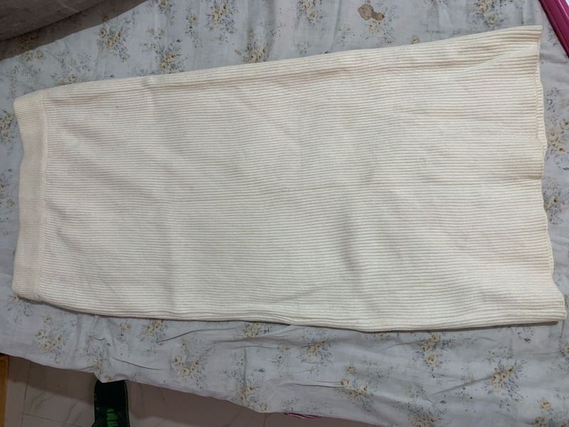 Cream Striped Knit Skirt