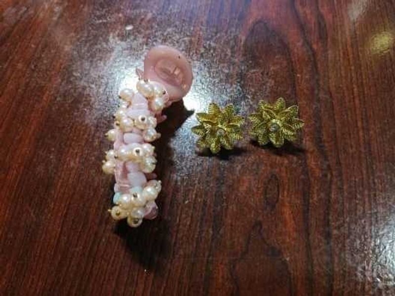 Pearl &amp; Stone hair clip and flower earrings