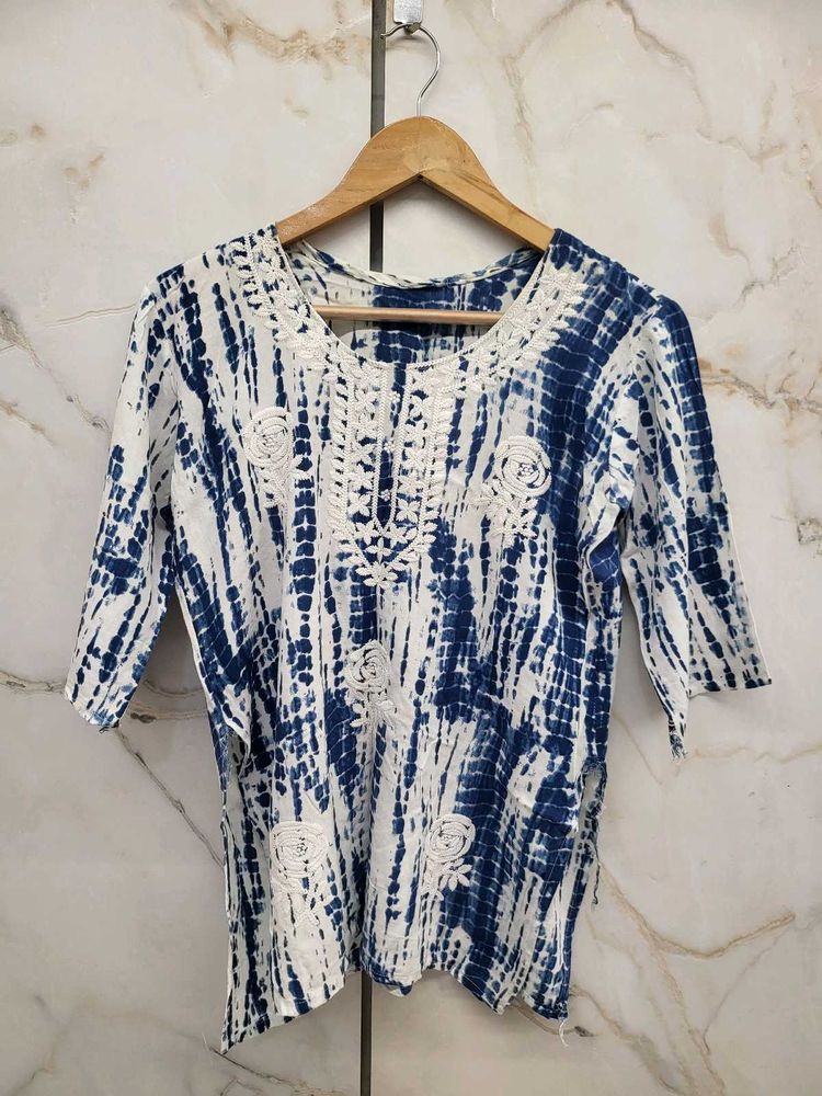 Tie-Dye Embroidered Kurti Top For Jeans