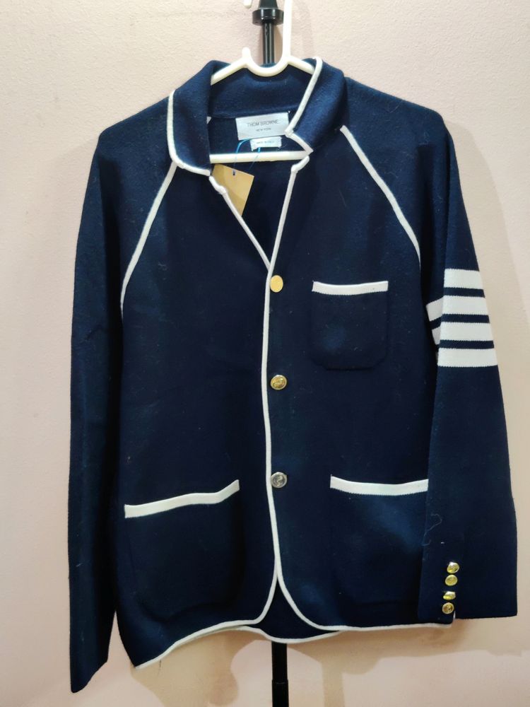 Thom browne Navy Blazer With Striped Arm &amp; Gold An