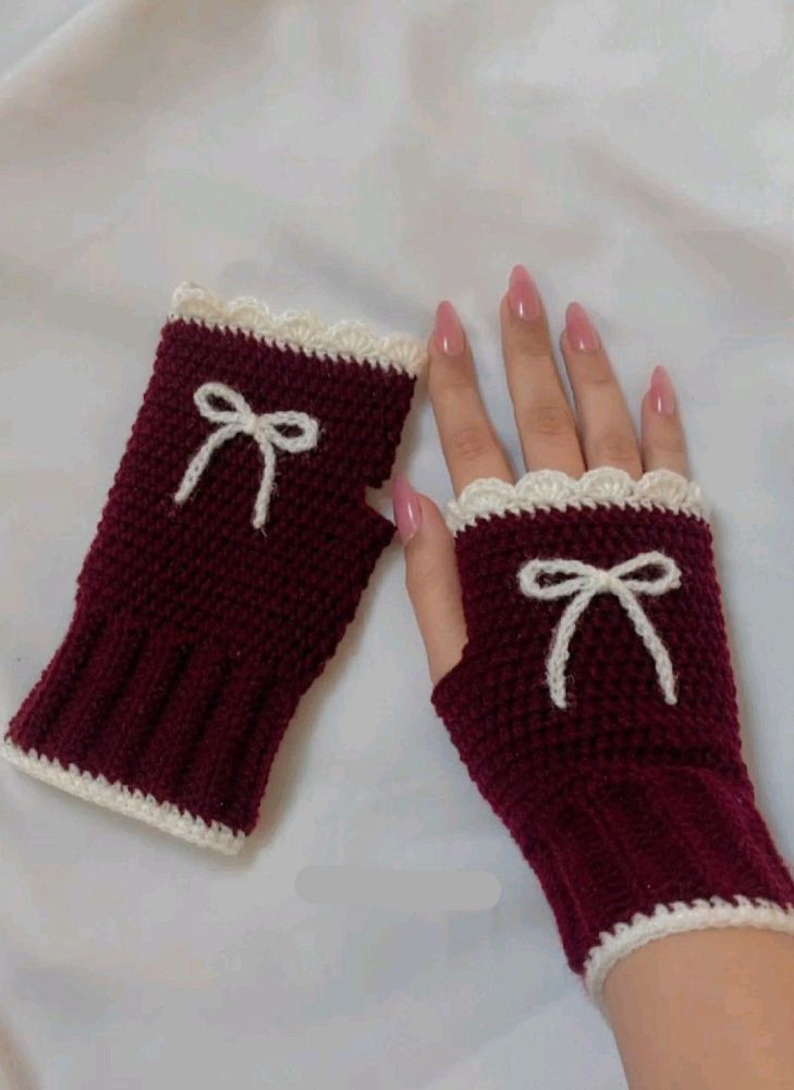 Crochet Bow Fingerless Gloves
