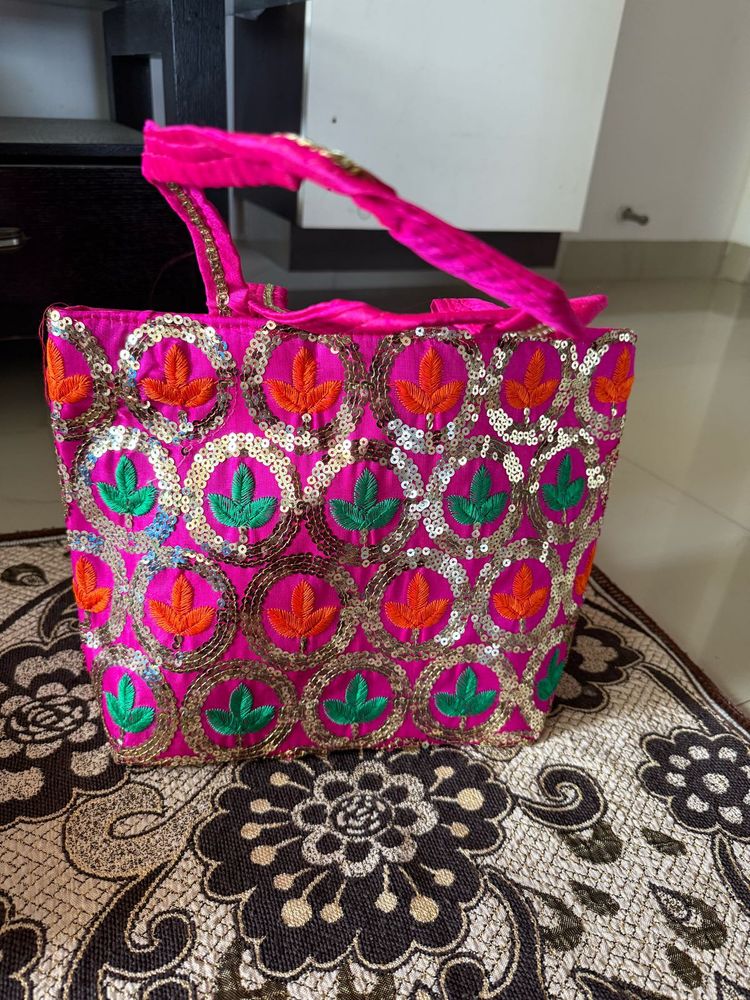 Pink Embroidered Handbag