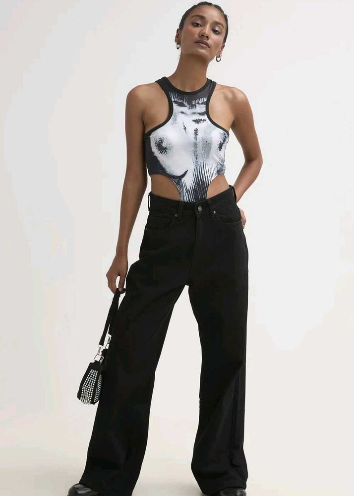 Wide Leg, High Rise Black Pants, NewMe,