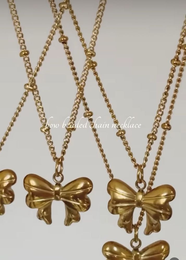 Gold Bow Beaded Chain Necklace Anti-tarnish