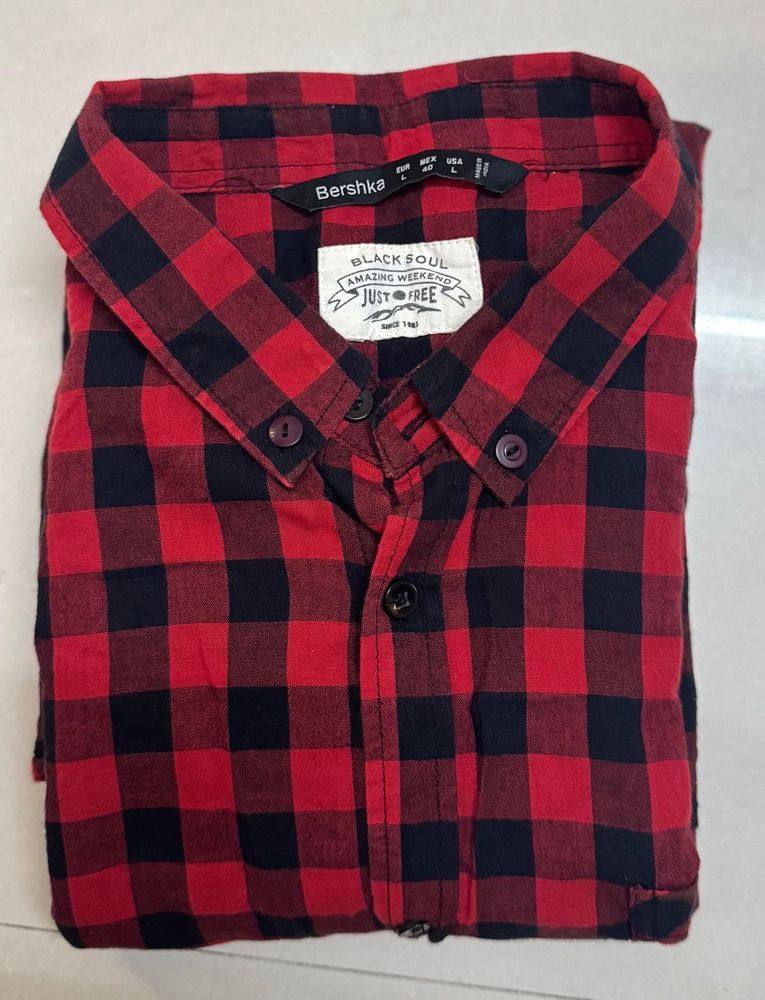 Bershka Red Plaid Shirt