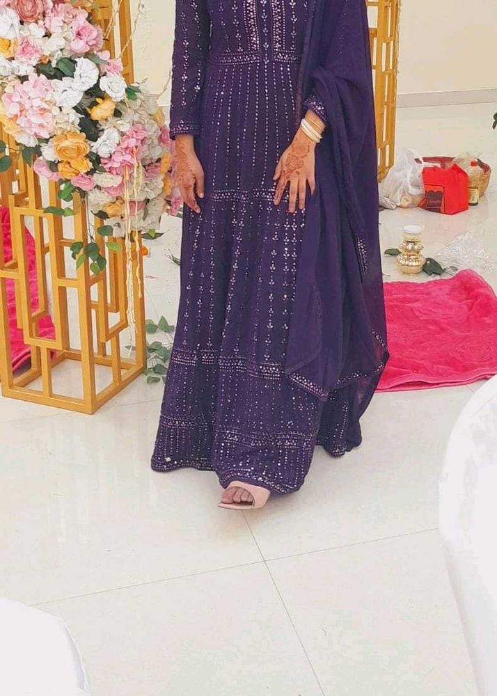 Blue Anarkali Suit With Duppatta And Embridery Wor