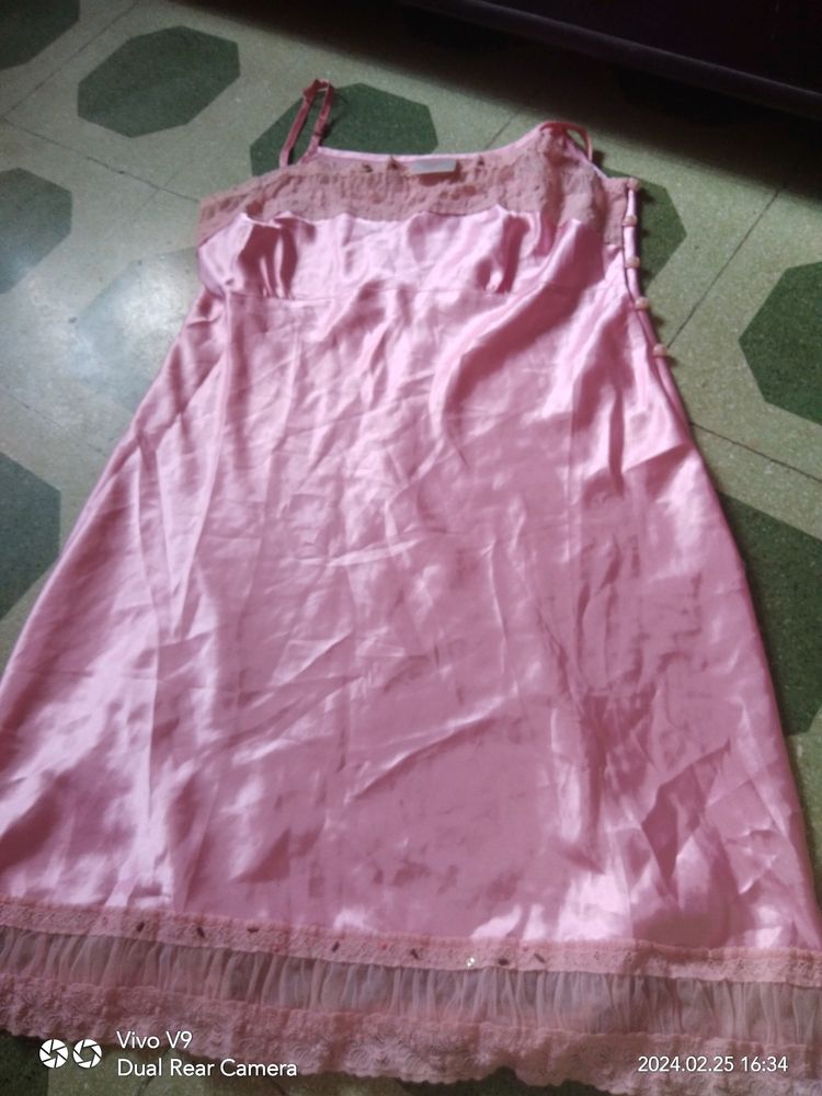 Pink Lace Trim Slip Dress