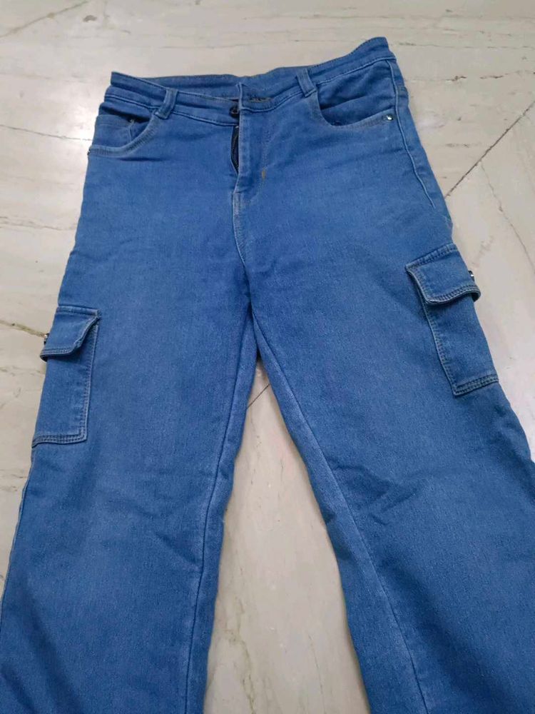 Blue Denim Cargo Pants