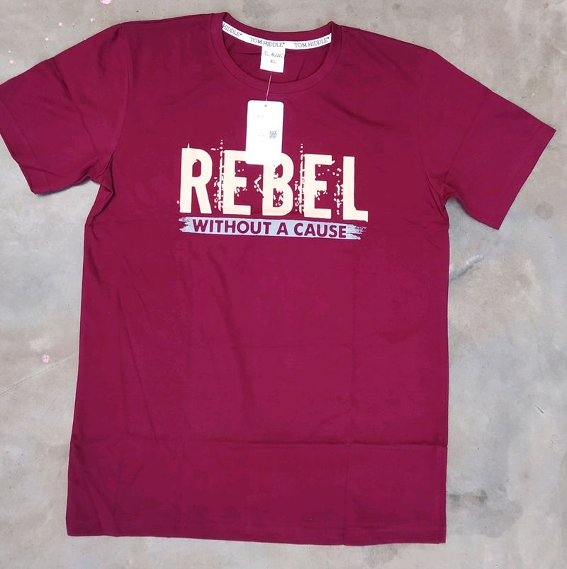 Brand New Pure Cotton Maroon Printed Men&#39;s T-shirt