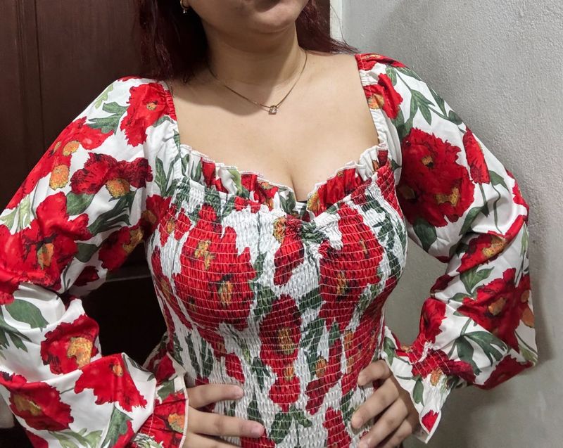 Floral Print Smocked Dress
