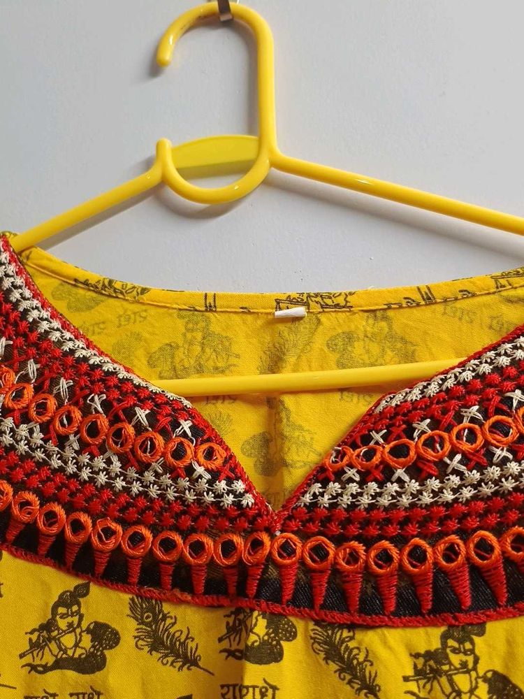 Vrindavan Yellow Printed short Kurti