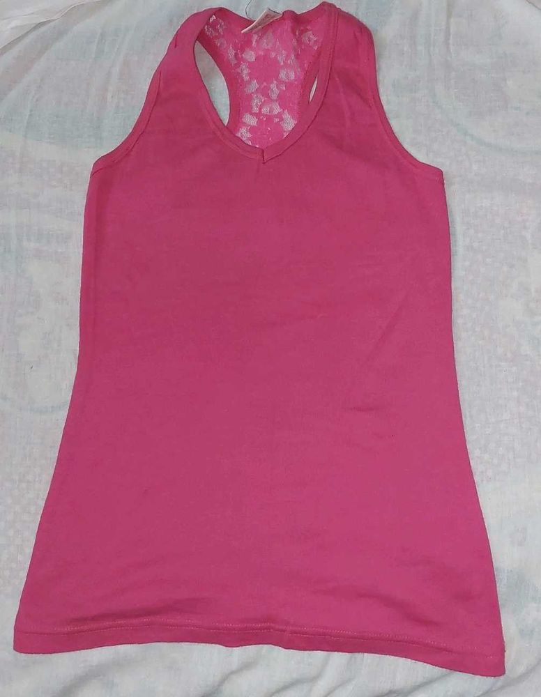 Pink Tank Top with Lace Back