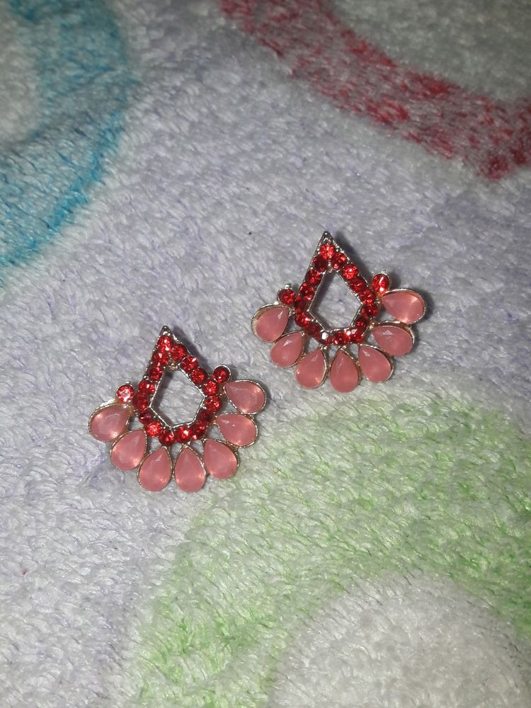 red pink stone studs
