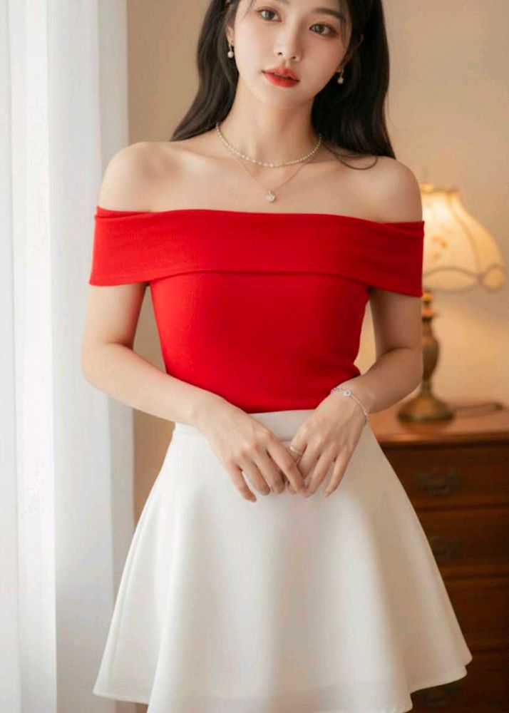 Korean Off-Shoulder Red Top
