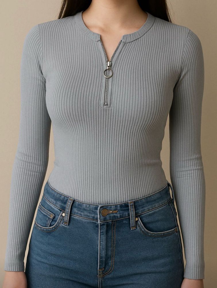 Ribbed Zipper Top