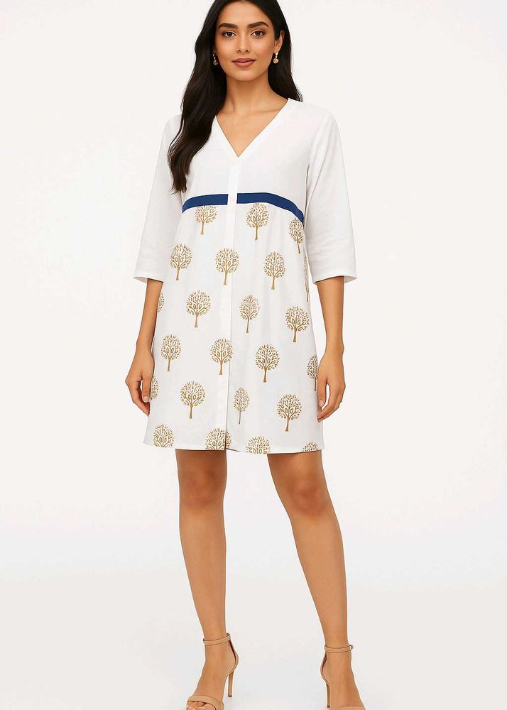 Elegant White Tunic  with Gold Motifs