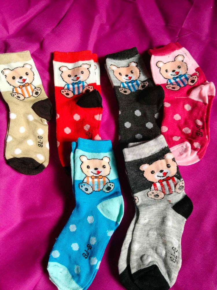 Cute Bear Socks - Set of 6 (3 To 7 Age)
