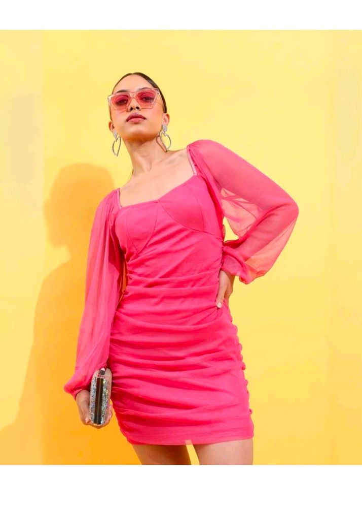 Hot Pink Ruched Bodycon Dress