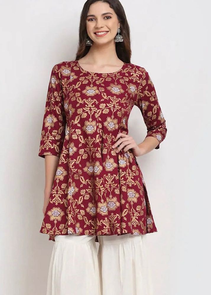 Maroon Printed Kurta