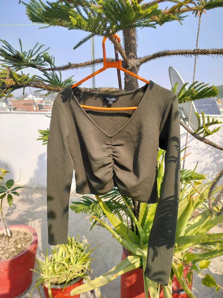 Olive Green Ruched Bodycon Dress