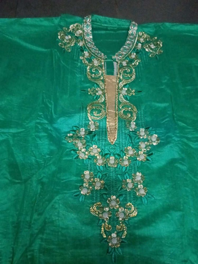 Green &amp; Gold Embroidered Dress